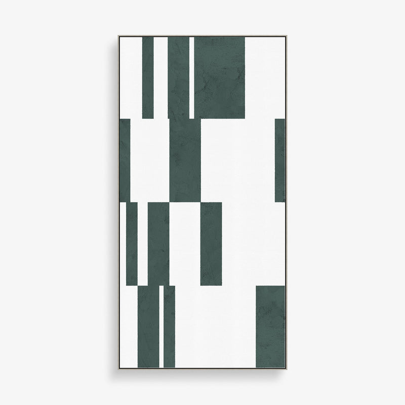 Large geometric square white and green wall art piece