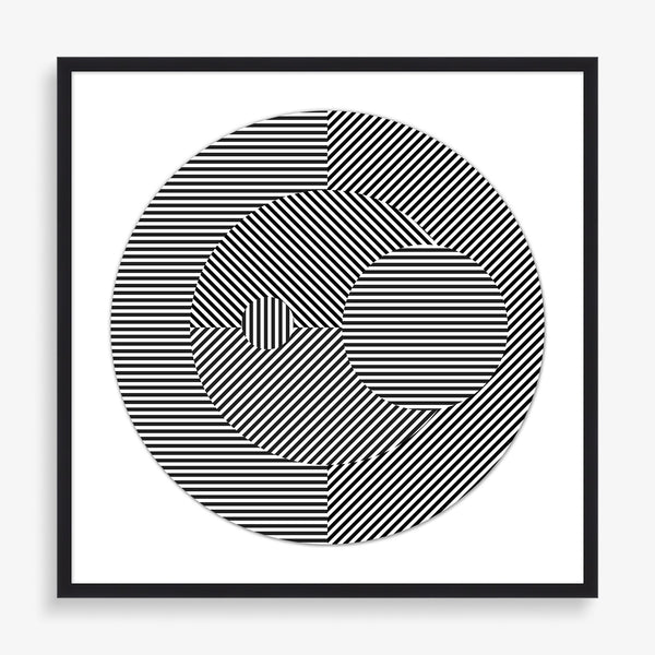 Black and white optical illusion abstract wall art piece 