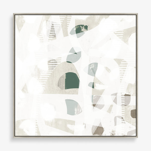 White, green, neutral tones large abstract wall art
