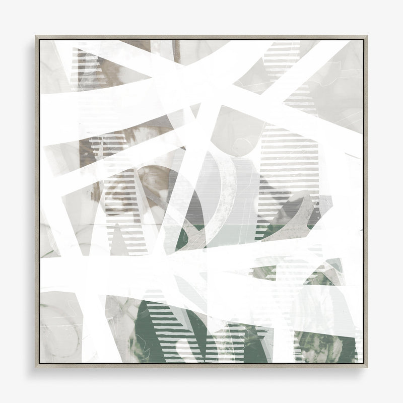 White, green, neutral tones large abstract wall art 