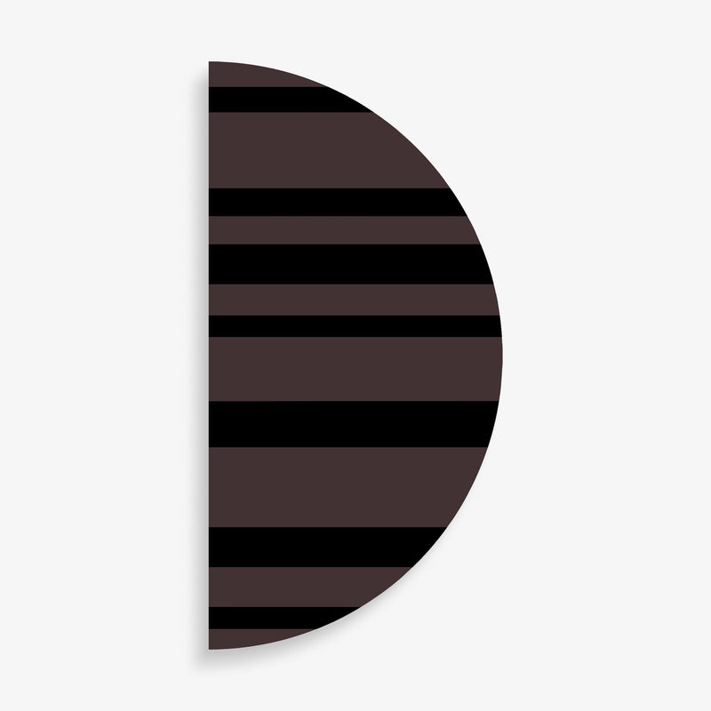 Abstract, half-circle wall art featuring modern lines and dark tones