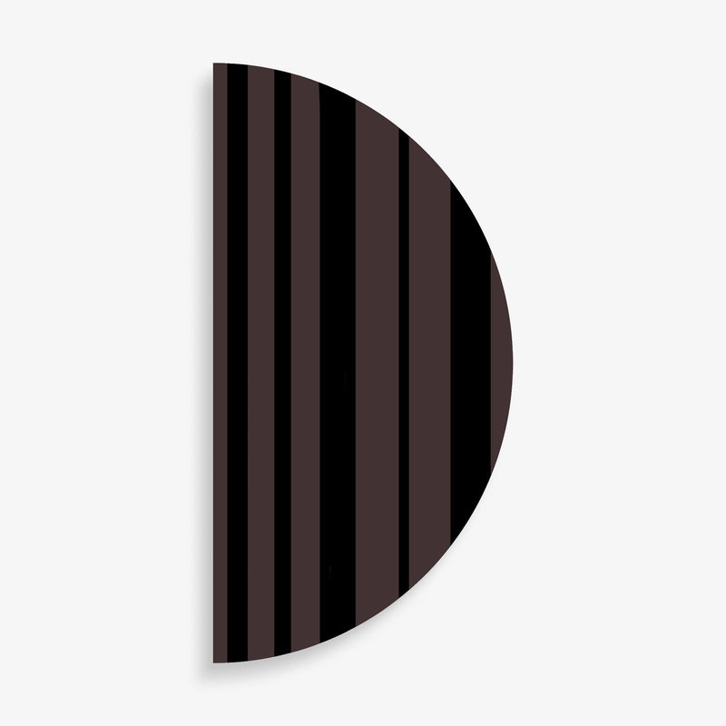 Abstract, half-circle wall art featuring modern lines and dark tones