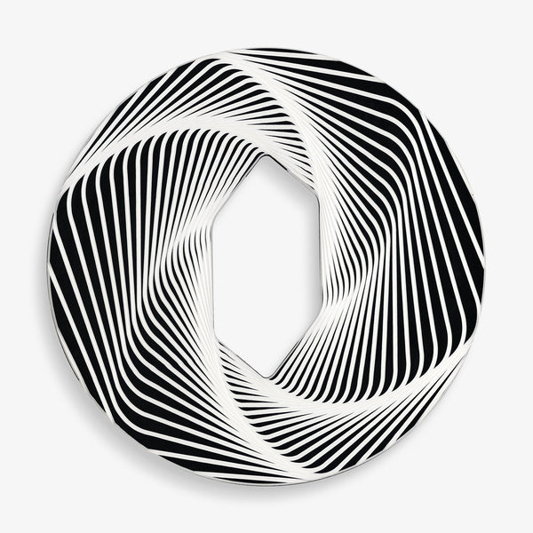 Large wall art featuring abstract geometric circle design in black and white.