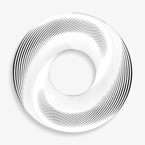 Large wall art featuring abstract geometric circle design in black and white.