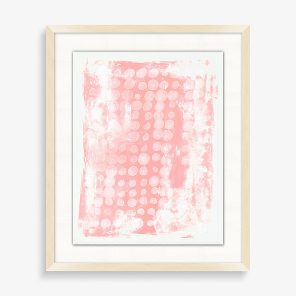 Large wall art featuring pink painted dots. 