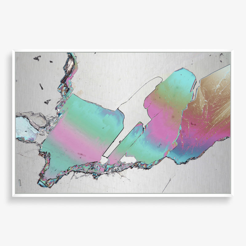 Large wall art featuring silver and iridescent pastel colors. 