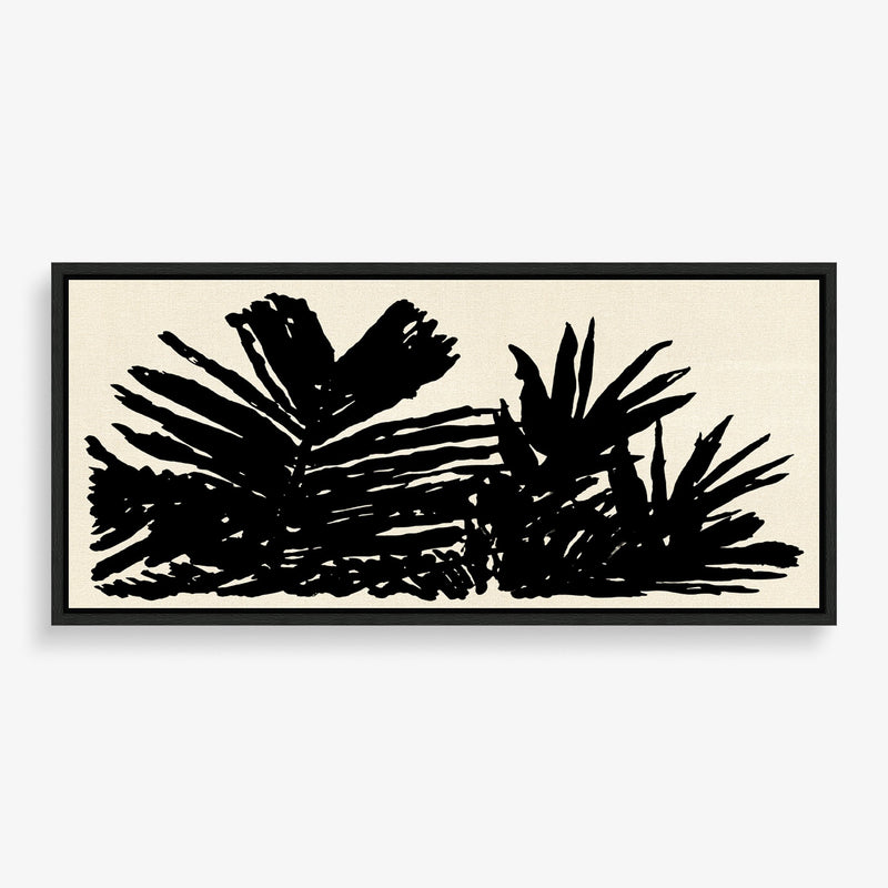 Large wall art piece featuring natural palms in raw canvas.