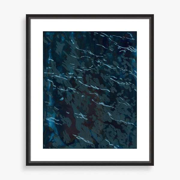 Large wall art featuring abstract painting of ocean surface. 