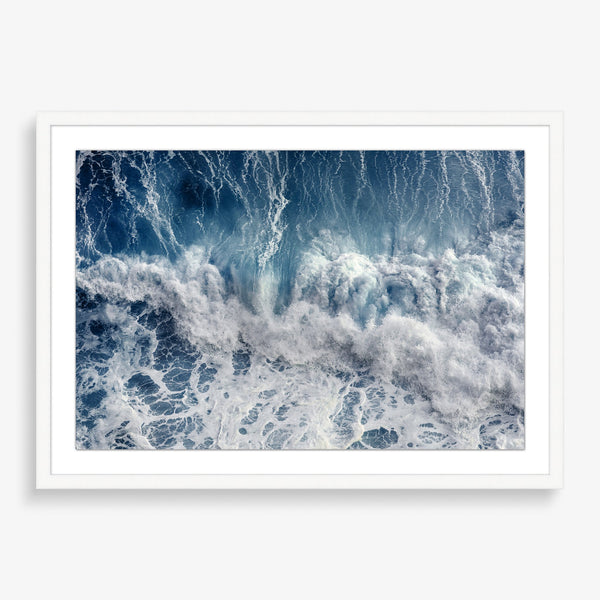 Large wall art photography featuring ocean waves crash. 