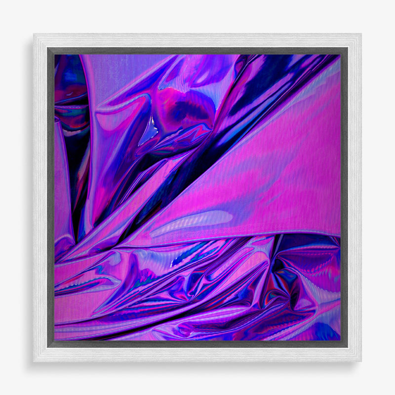 Large wall art piece featuring purple fabric. 