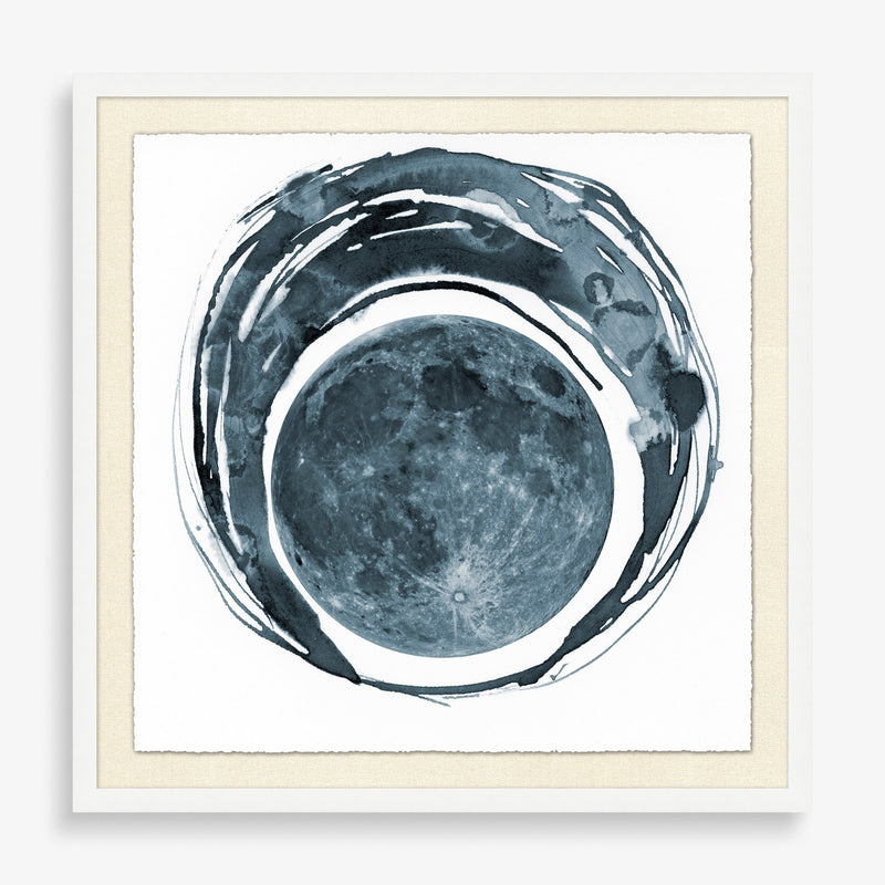 Large wall art piece featuring water color and moon photography. 