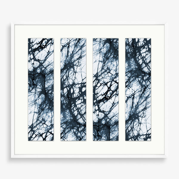 Large wall art featuring abstract graphic cracked black and white design. 