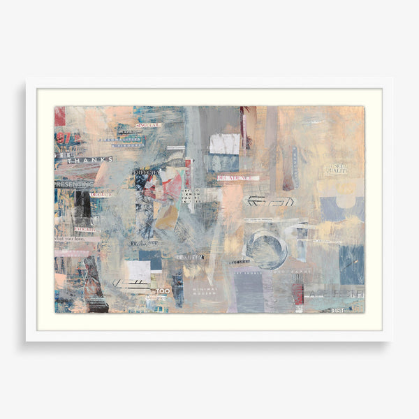 Large abstract wall art featuring mixed media paint and newspaper collage/
