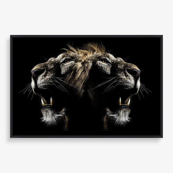 Large wall art featuring a lion roaring.