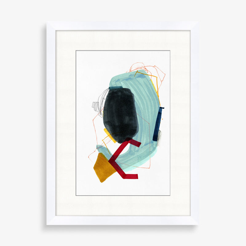 Large wall art featuring abstract shapes and lines with bold primary colors