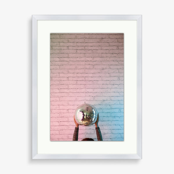 Large wall art featuring disco ball photography with pastel overlay