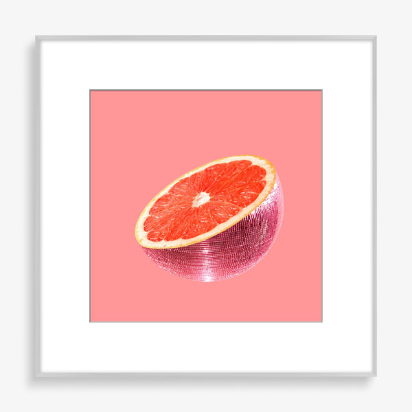 Large wall art featuring disco ball and orange photography blend with bright pint and orange