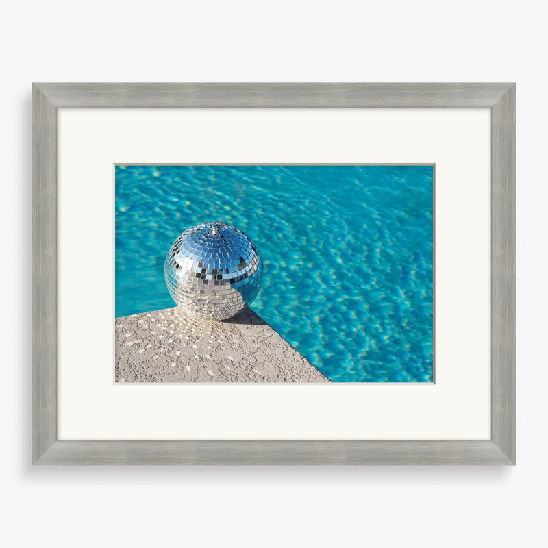 Large wall art with disco ball and pool in retro style