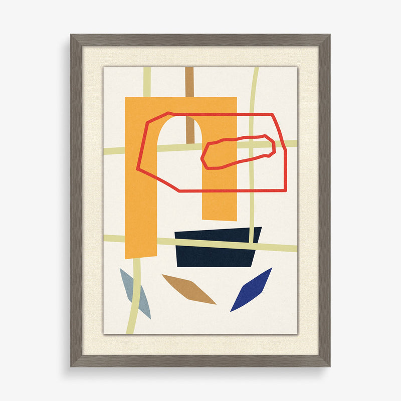 Large wall art piece with mid-century modern inspired colors and shapes.