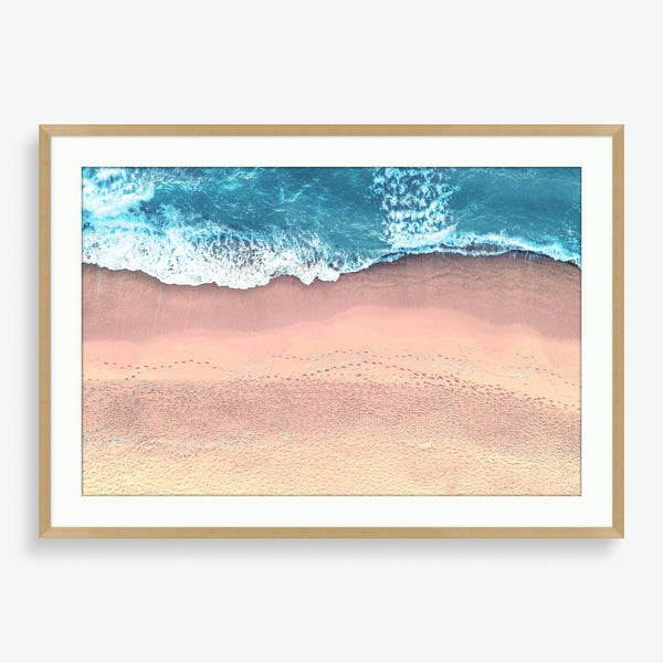 Large wall art piece featuring an abstract photography view of waves on the shore