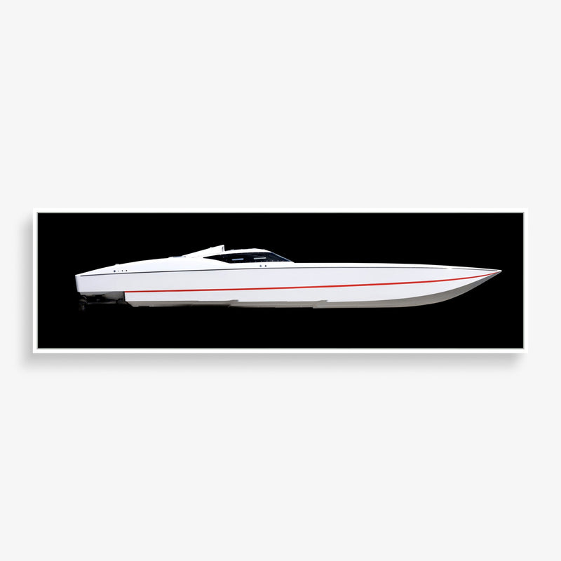 Large wall art featuring a bold abstract yacht design with stripe accent