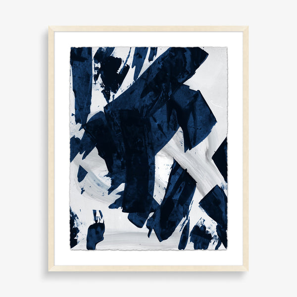 Large wall art featuring dark navy and white abstract shapes