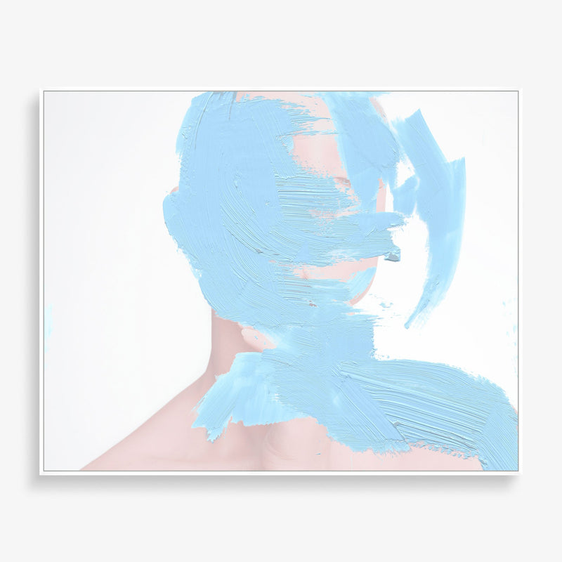 Large wall art featuring a portrait with blue brush strokes 