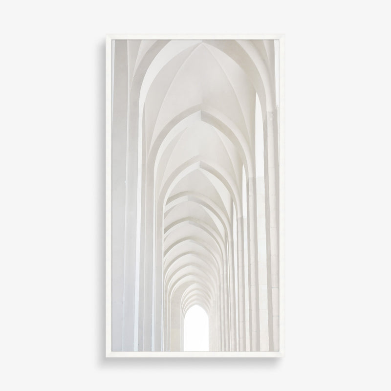 Large wall art featuring bright white arch design