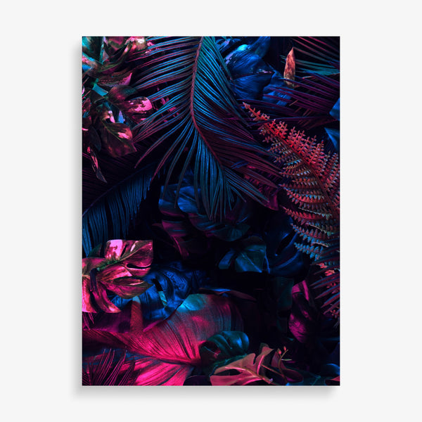 Large wall art featuring neon palm nature photography
