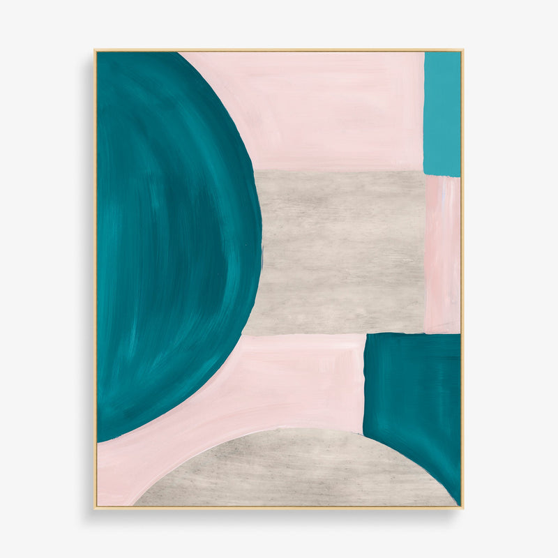Large abstract vibrant wall art blue and pink and beige