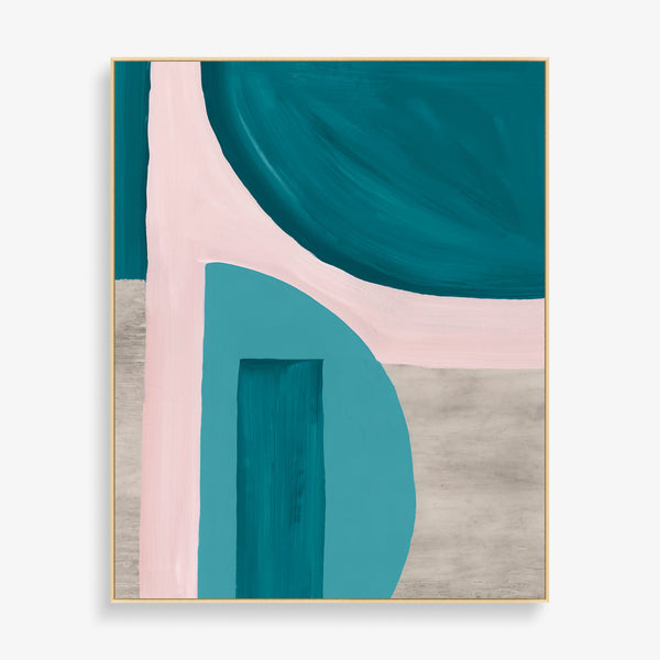 Large abstract vibrant wall art blue and pink and beige