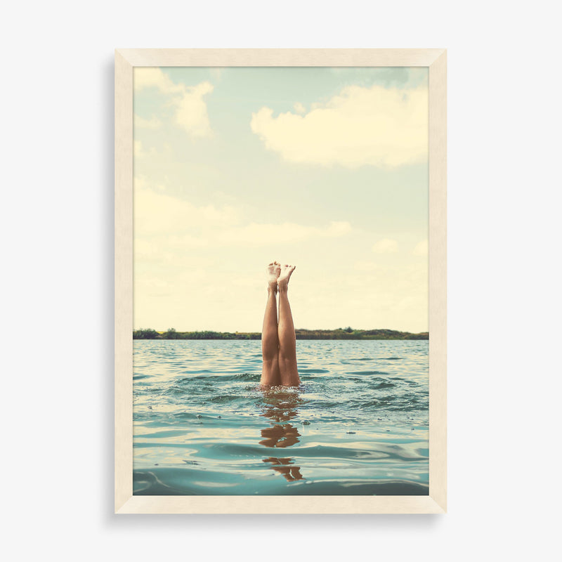 Large wall art photography featuring a pool scene with woman