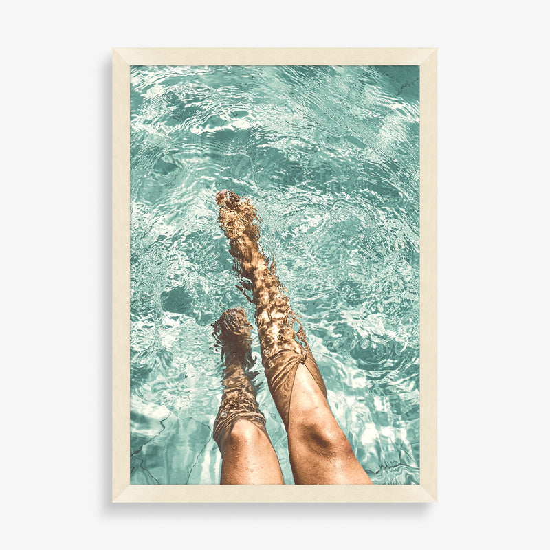 Large wall art photography featuring a pool scene with woman